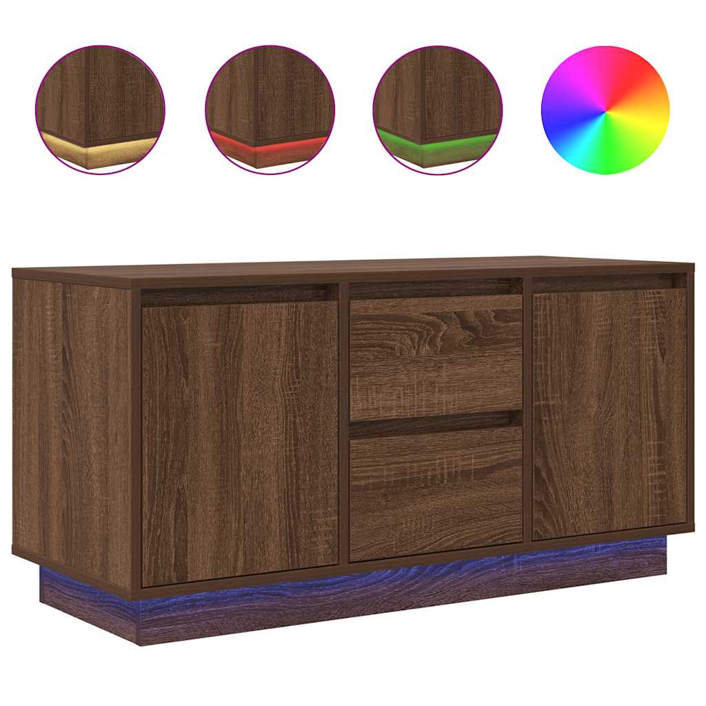 Meuble TV vidaXL avec lumières LED marron aspect chêne 100x41x50 cm