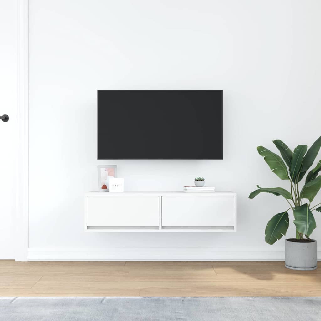 vidaXL Meuble TV avec tiroirs Blanc 100 x 31 x 25,5 cm Bois d'ingénierie