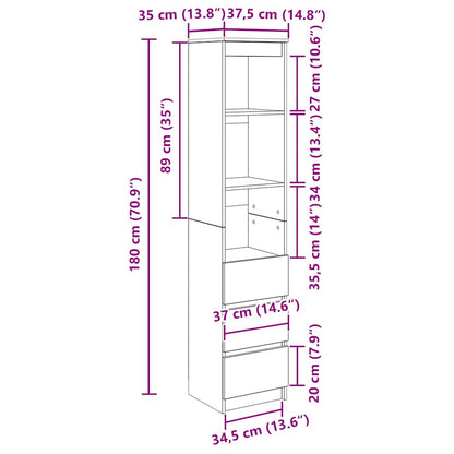vidaXL Highboard Betongrau 37,5x35x180 cm Holzwerkstoff