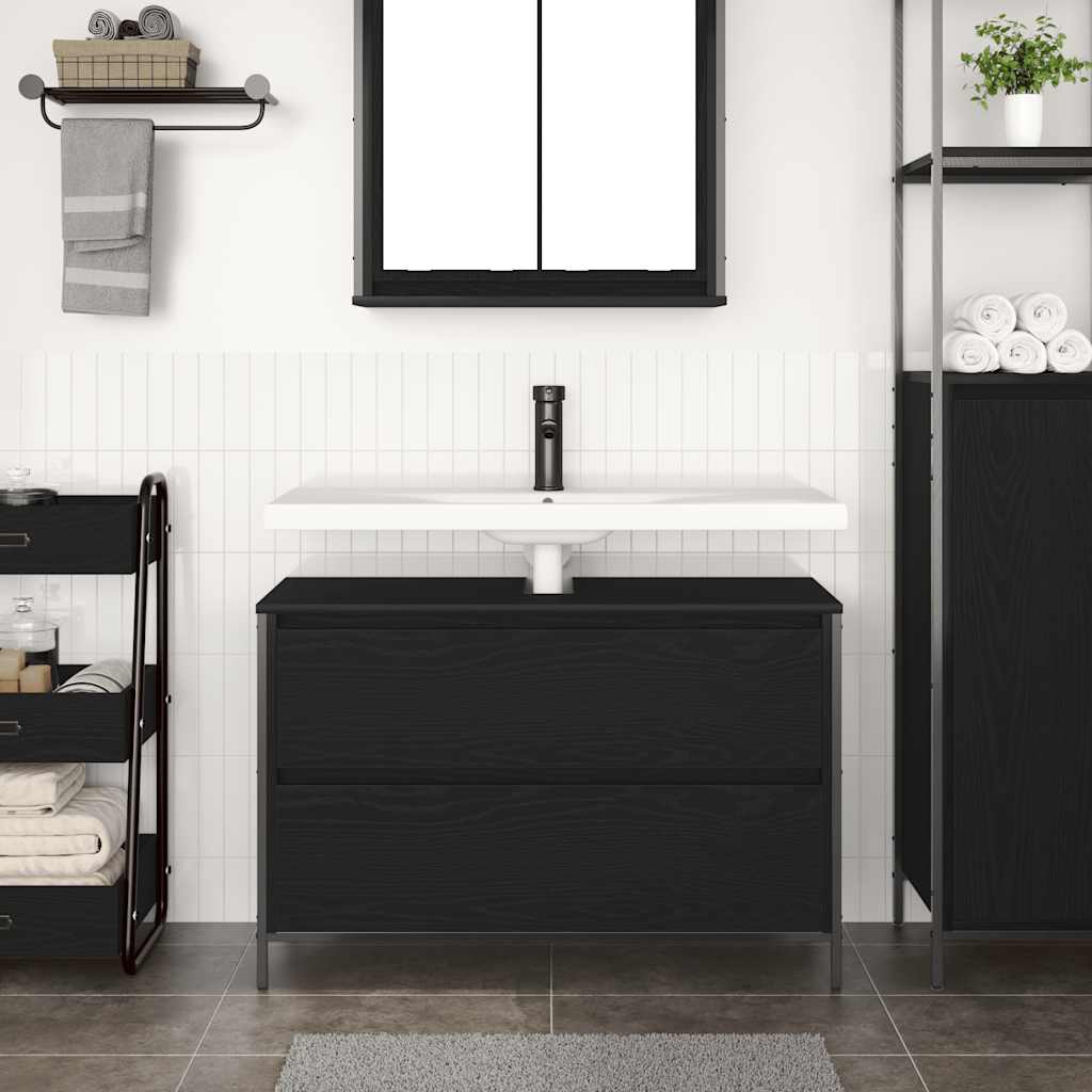 vidaXL Meuble sous-lavabo avec tiroirs Noir Aspect chêne