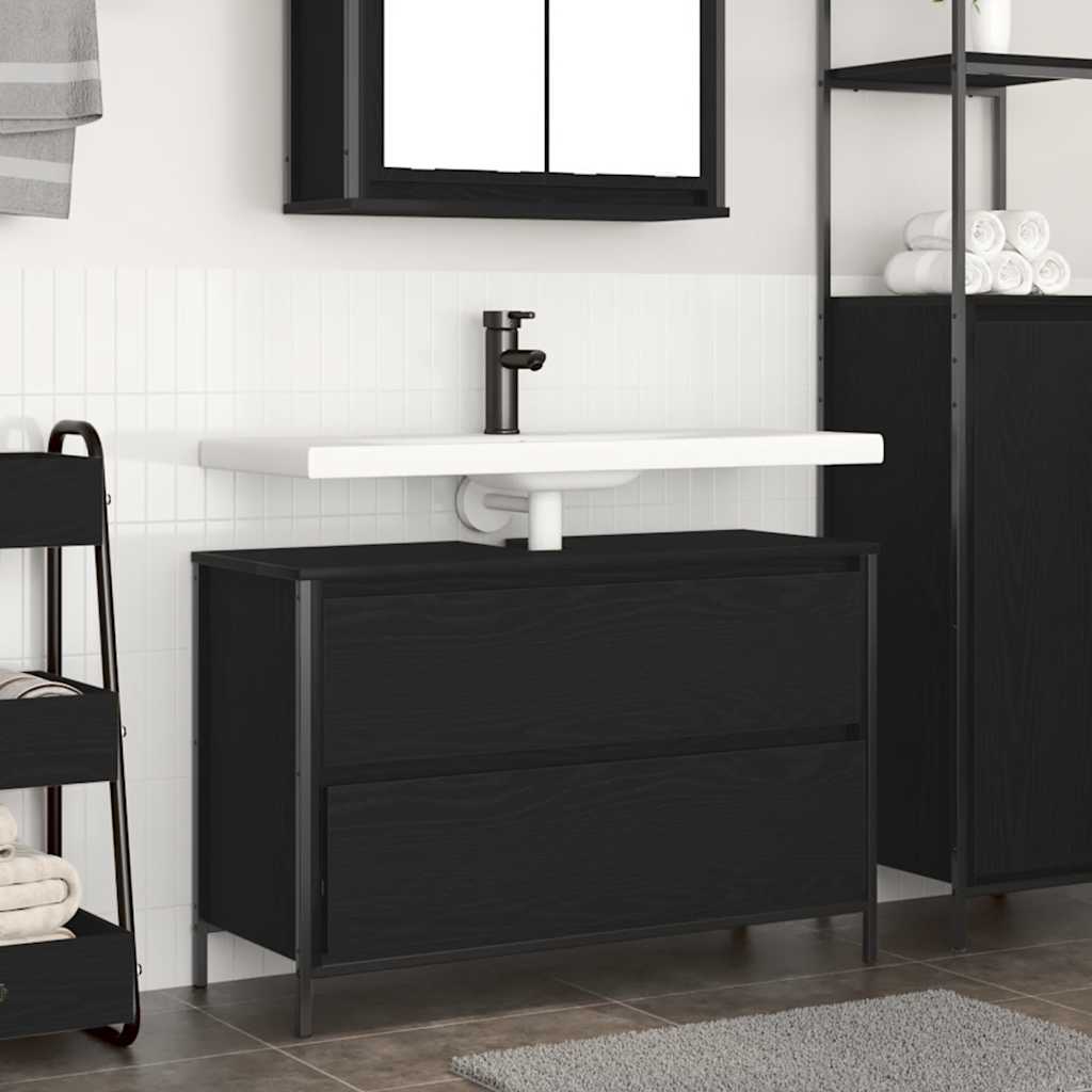 vidaXL Meuble sous-lavabo avec tiroirs Noir Aspect chêne