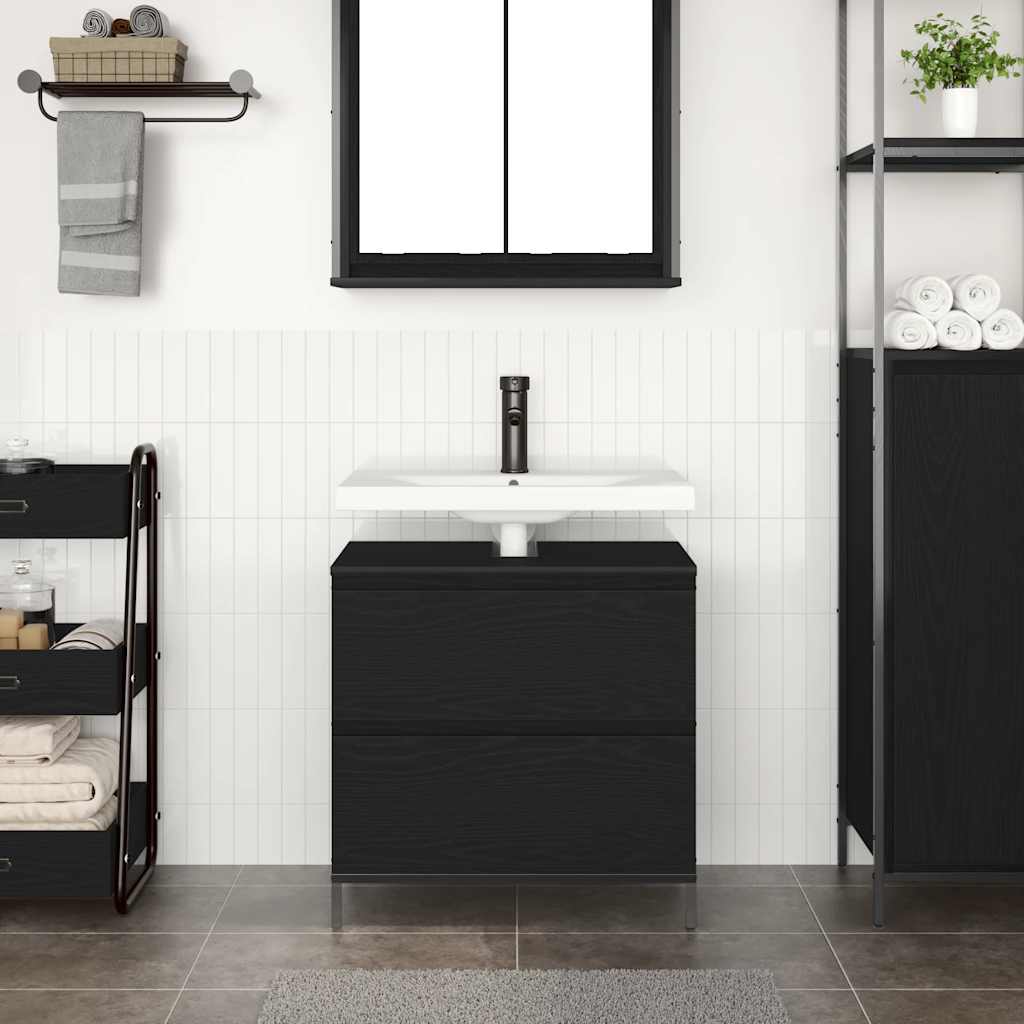 Meuble bas de lavabo avec tiroirs noir aspect chêne vidaXL