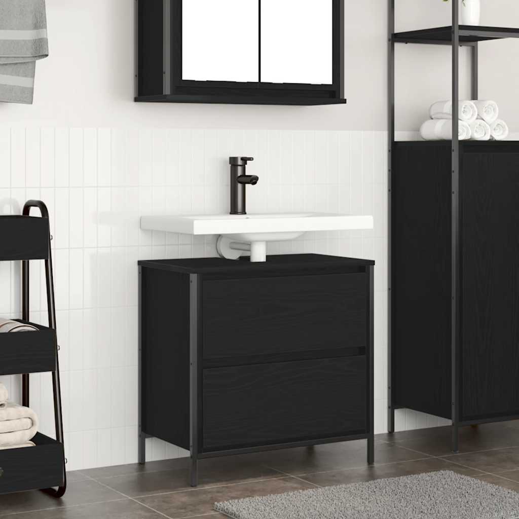 Meuble bas de lavabo avec tiroirs noir aspect chêne vidaXL