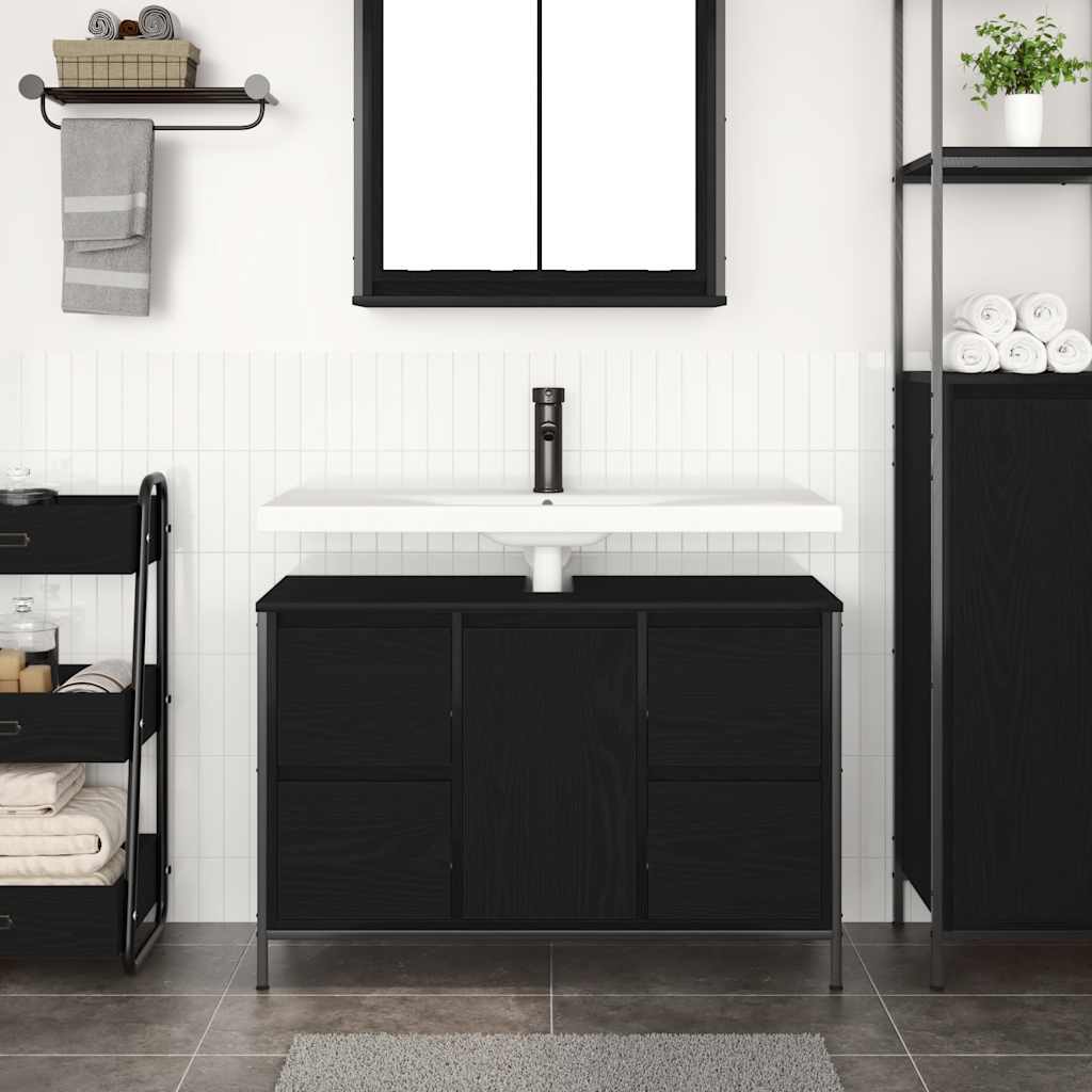 Meuble bas de lavabo avec tiroirs noir aspect chêne vidaXL