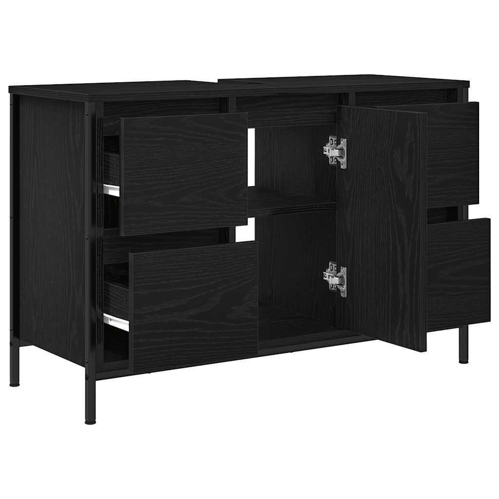 Meuble bas de lavabo avec tiroirs noir aspect chêne vidaXL