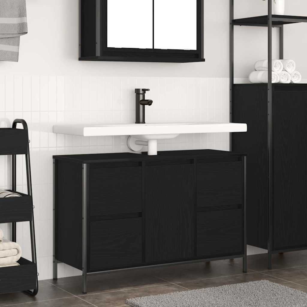 Meuble bas de lavabo avec tiroirs noir aspect chêne vidaXL