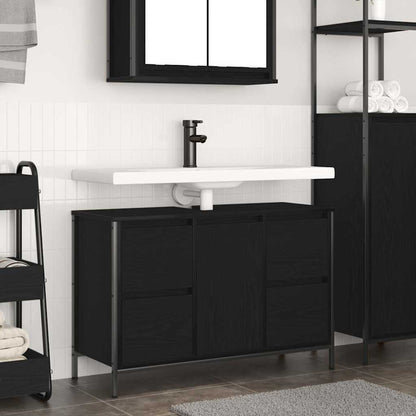 Meuble bas de lavabo avec tiroirs noir aspect chêne vidaXL