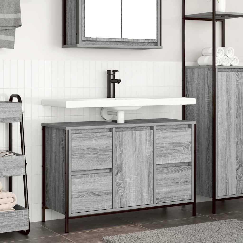 vidaXL Meuble sous-lavabo avec tiroirs Gris Sonoma 90x34,5x60cm