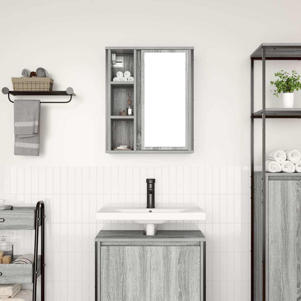 vidaXL Bad-Wandschrank mit Spiegel Grau Sonoma 50x21x60 cm