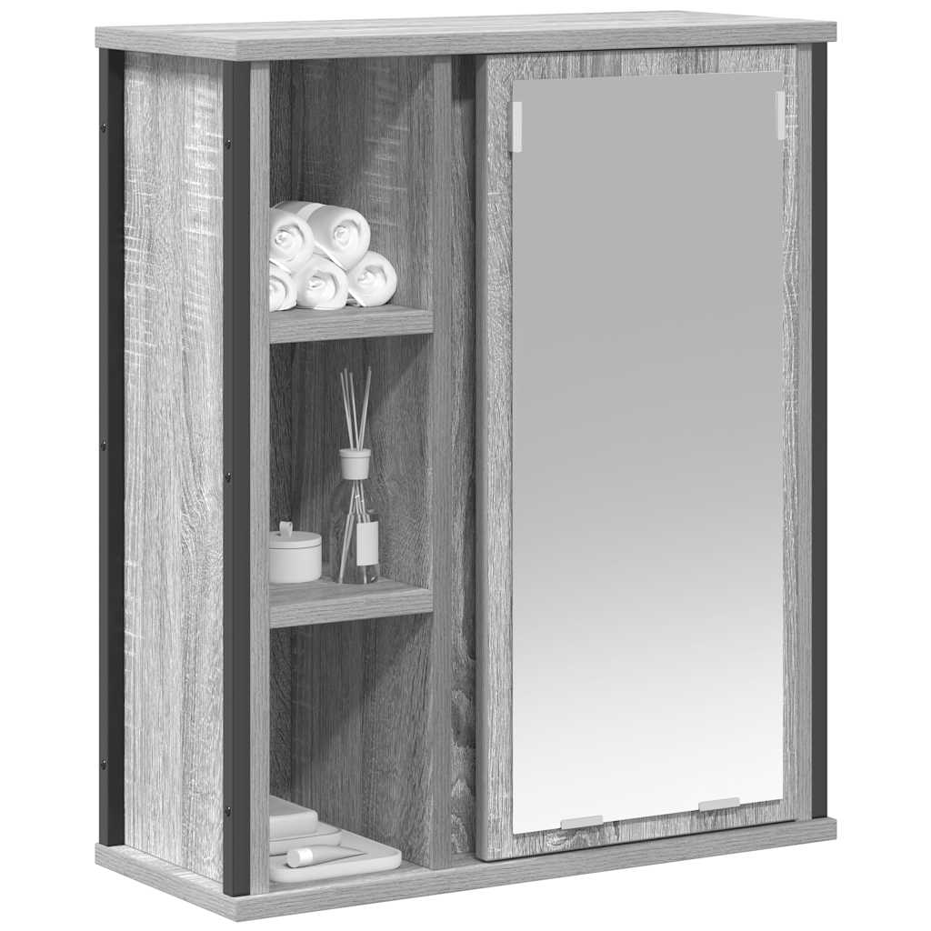 vidaXL Bad-Wandschrank mit Spiegel Grau Sonoma 50x21x60 cm