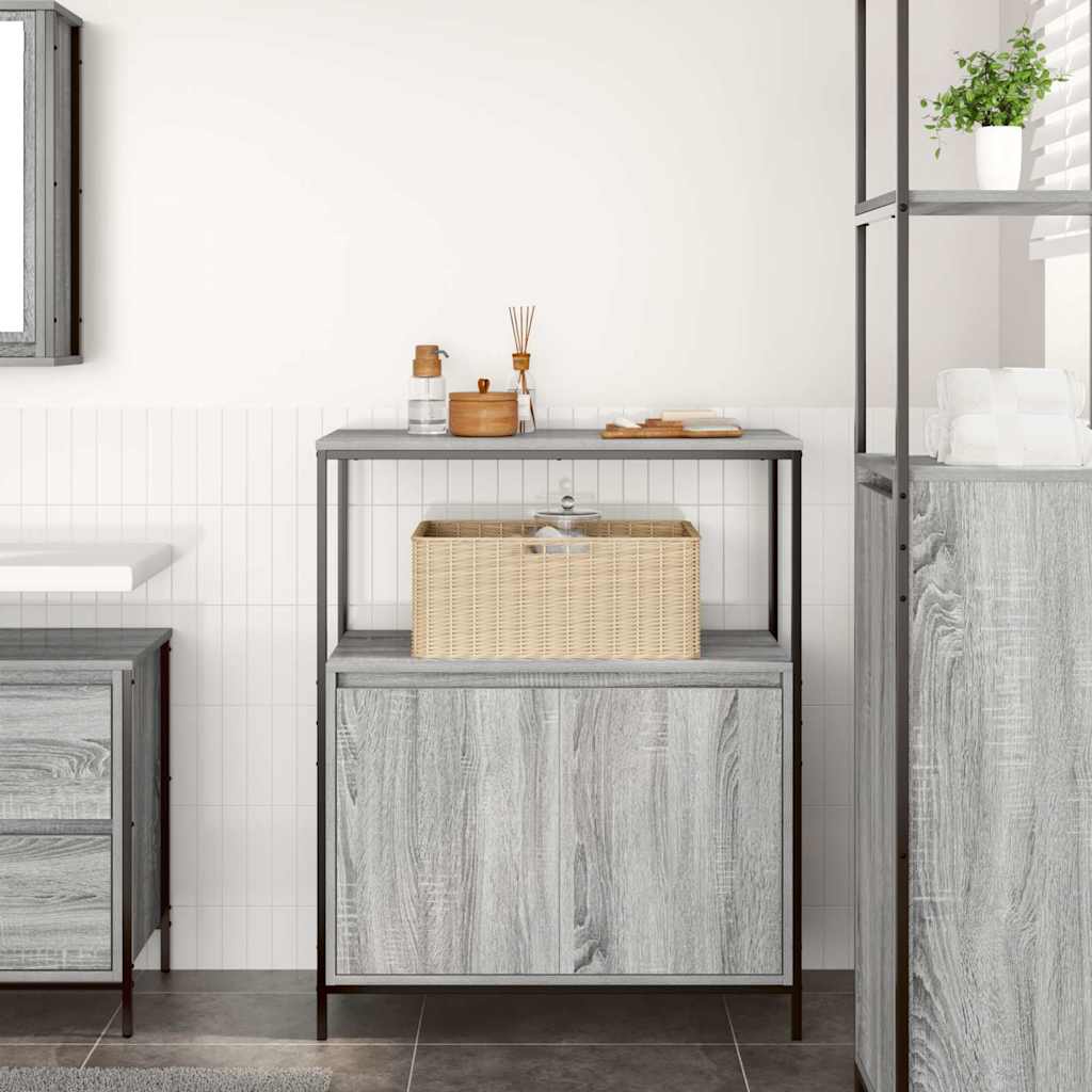 vidaXL Badschrank mit Regalen Grau Sonoma 76,5x35x95 cm