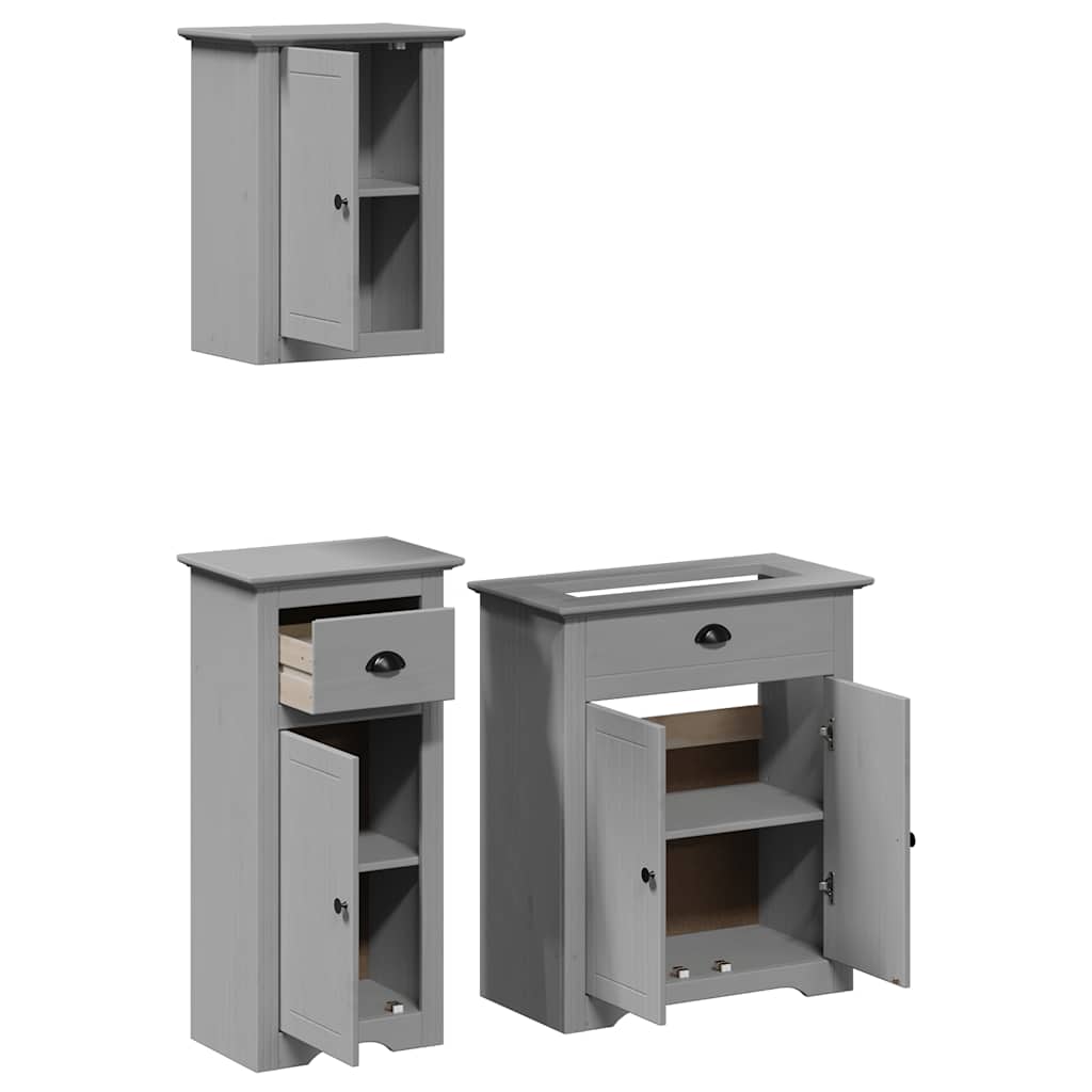 vidaXL 3-tlg. Badmöbel-Set BODO Grau Massivholz Kiefer