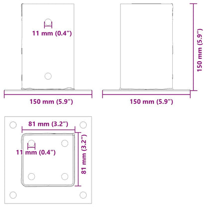 Pfostenträger Quadrat 4 Stk. 81x81 mm Pulverbeschichteter Stahl