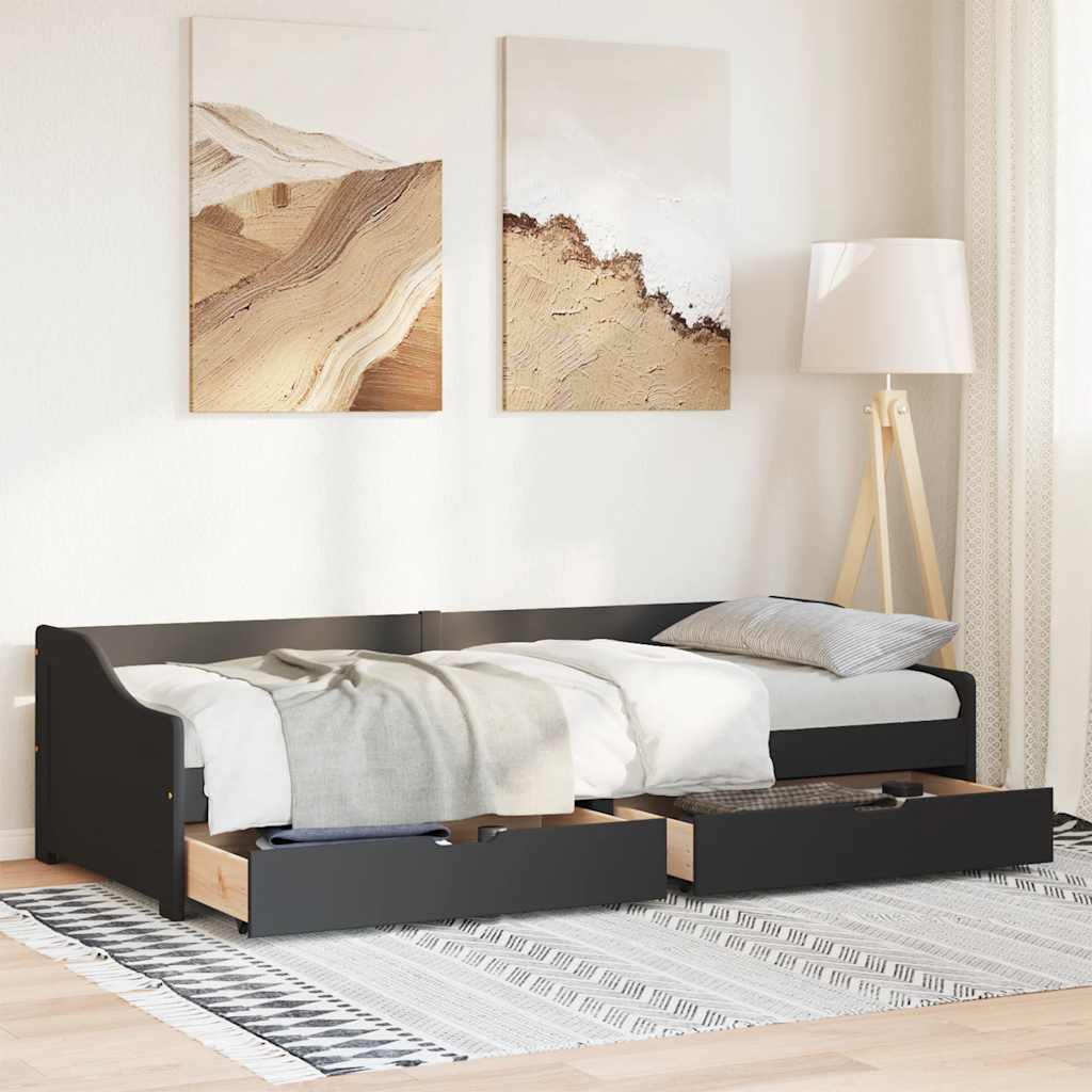 vidaXL Lit de repos avec 2 tiroirs sans matelas IRUN Noir 90x200cm