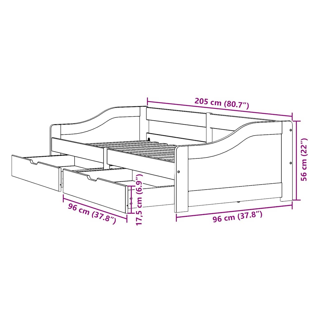 vidaXL Lit de repos avec 2 tiroirs sans matelas IRUN Noir 90x200cm