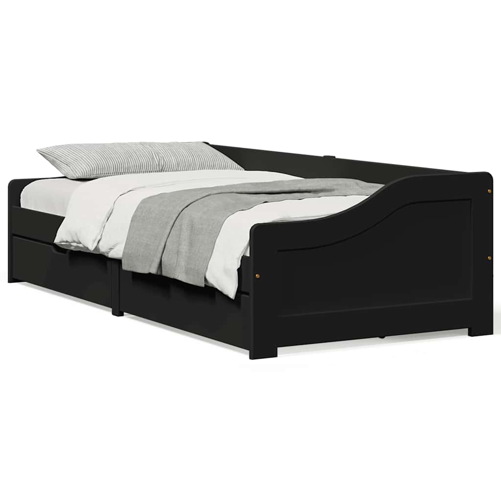 vidaXL Lit de repos avec 2 tiroirs sans matelas IRUN Noir 90x200cm