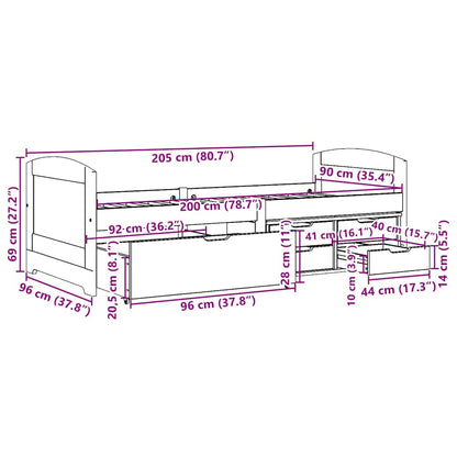 vidaXL Tagesbett mit 5 Schubladen ohne Matratze IRUN Schwarz 90x200cm