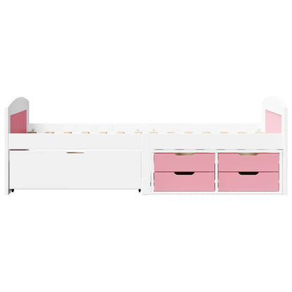 vidaXL Tagesbett mit 5 Schubladen ohne Matratze Weiß Rosa 90x200cm