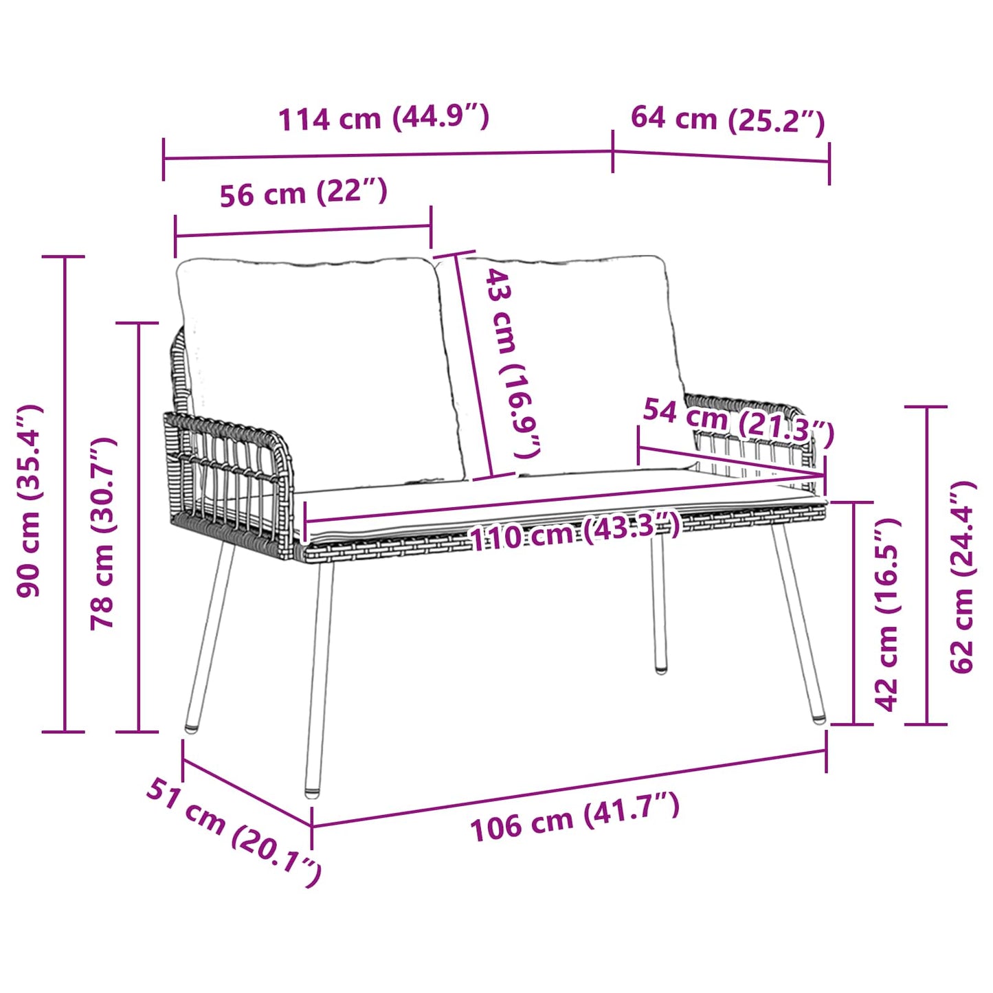 Gartenbank mit Kissen Anthrazit 114 x 64 x 90cm Stahl