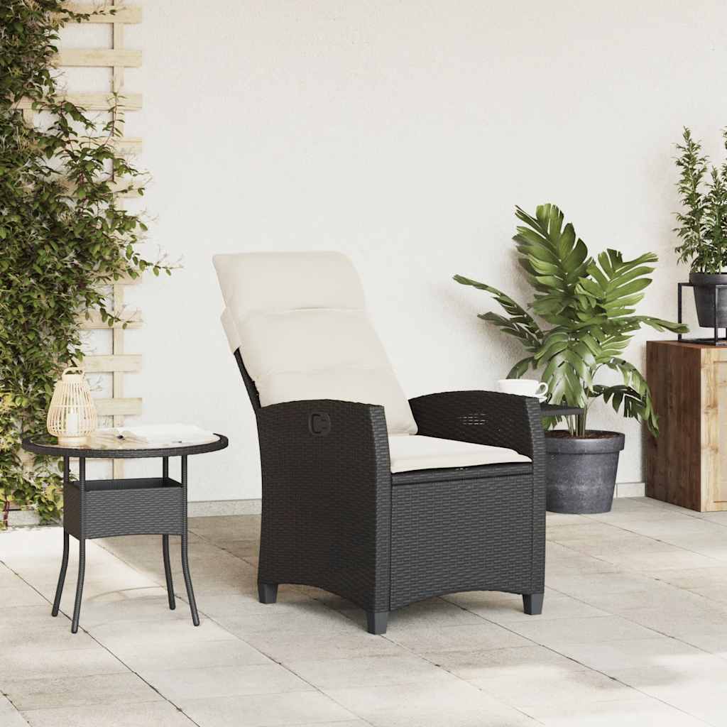 Gartensessel mit Beistelltisch Verstellbar Schwarz Poly Rattan