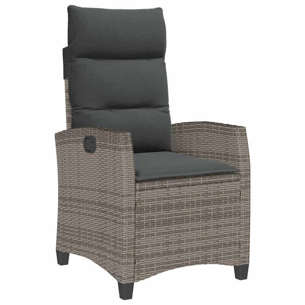 vidaXL Gartensessel mit Beistelltisch Verstellbar Grau Poly Rattan