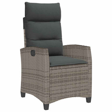 vidaXL Gartensessel mit Beistelltisch Verstellbar Grau Poly Rattan