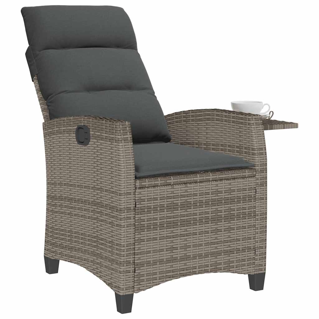 vidaXL Gartensessel mit Beistelltisch Verstellbar Grau Poly Rattan