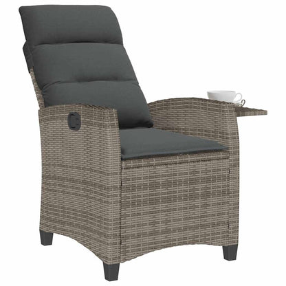 vidaXL Gartensessel mit Beistelltisch Verstellbar Grau Poly Rattan