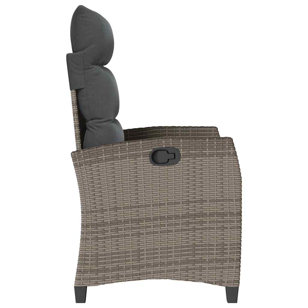 vidaXL Gartensessel mit Beistelltisch Verstellbar Grau Poly Rattan