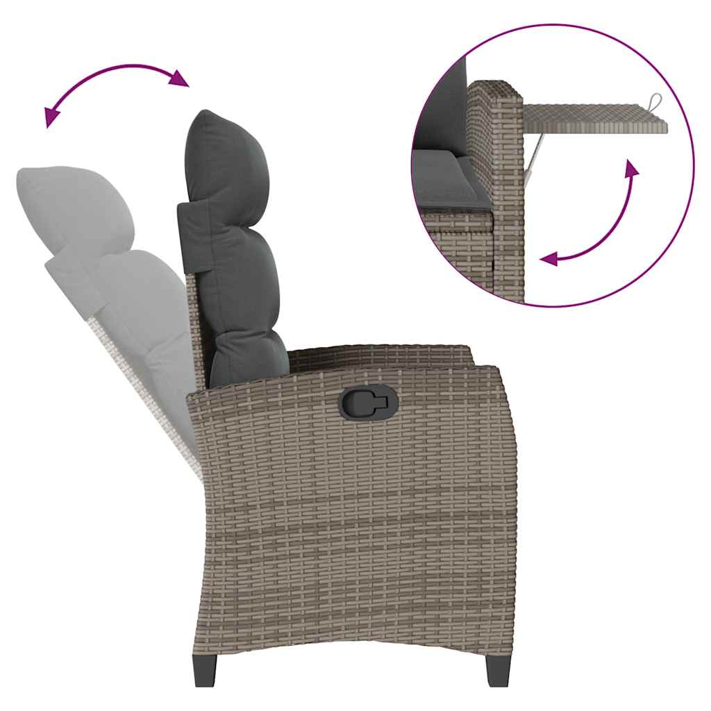 vidaXL Gartensessel mit Beistelltisch Verstellbar Grau Poly Rattan