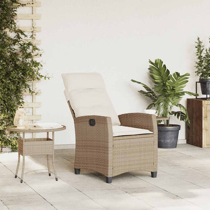 vidaXL Gartensessel mit Beistelltisch Verstellbar Beige Poly Rattan