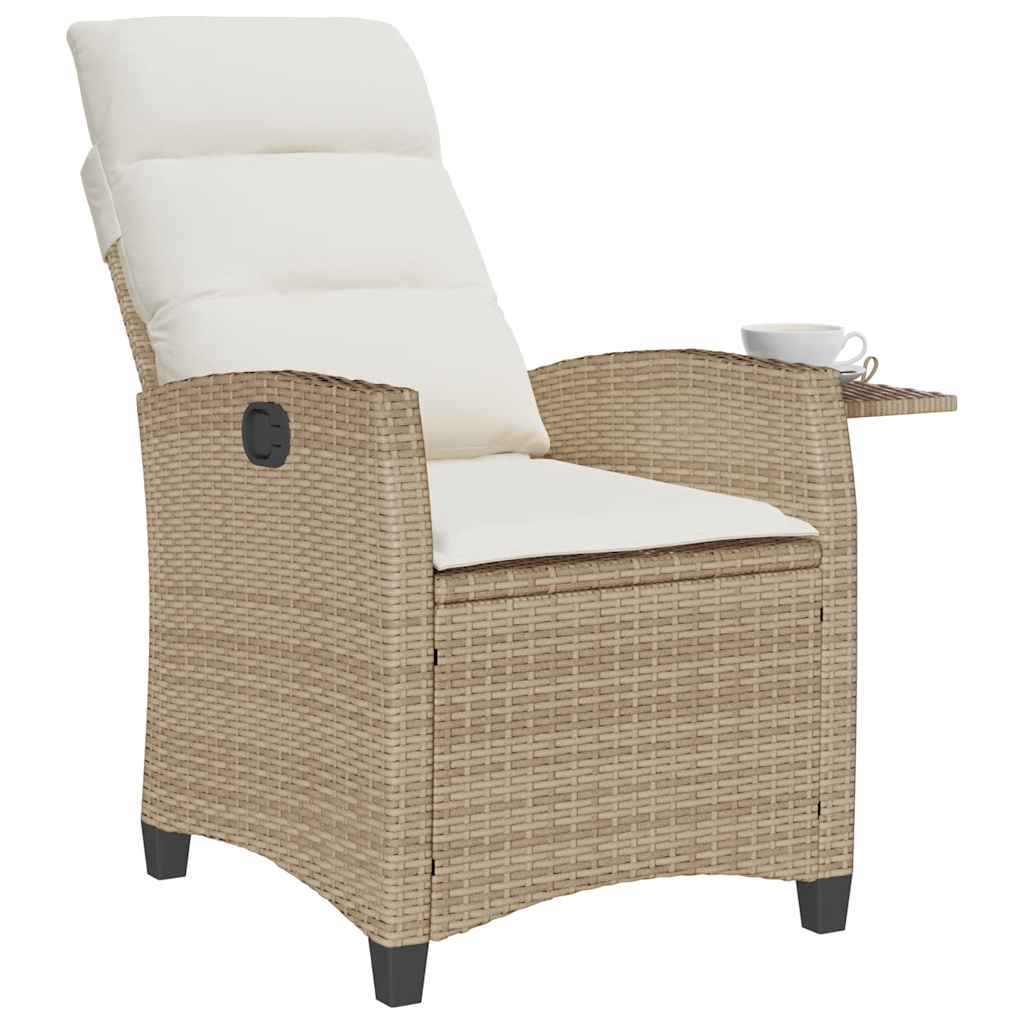 vidaXL Gartensessel mit Beistelltisch Verstellbar Beige Poly Rattan