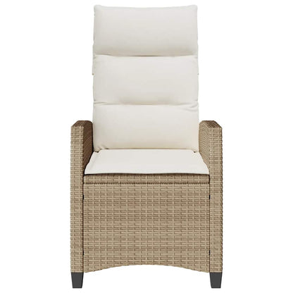 vidaXL Gartensessel mit Beistelltisch Verstellbar Beige Poly Rattan