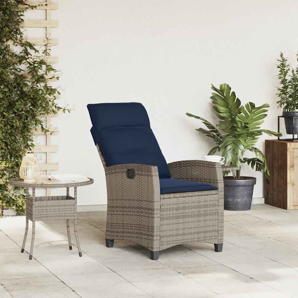 Gartensessel mit Beistelltisch Verstellbar Grau Poly Rattan