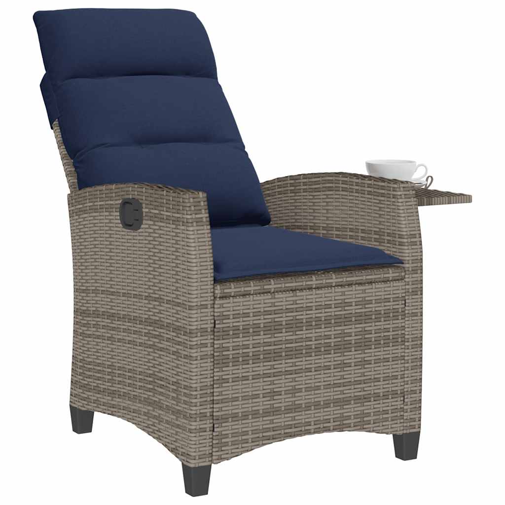 vidaXL Fauteuil de jardin avec table d'appoint gris réglable en rotin synthétique