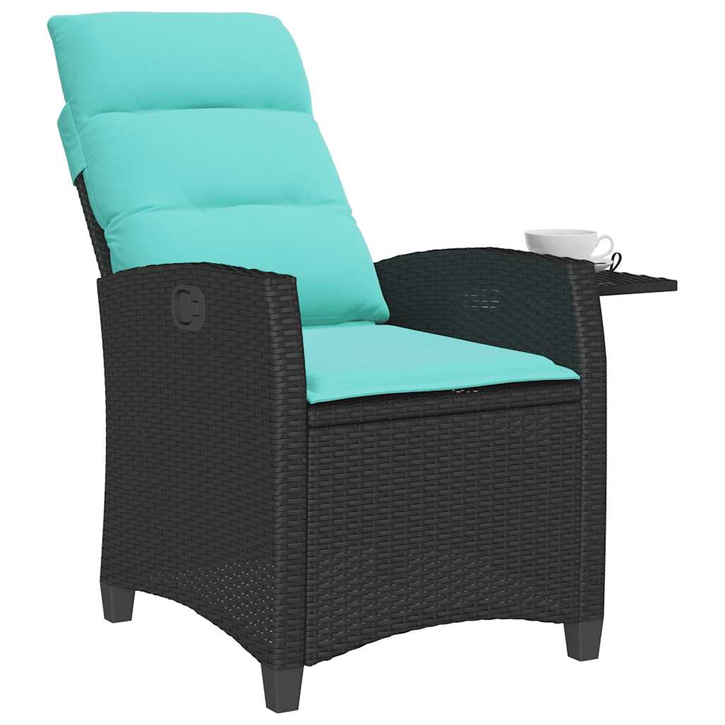 vidaXL Gartensessel mit Beistelltisch Verstellbar Schwarz Poly Rattan