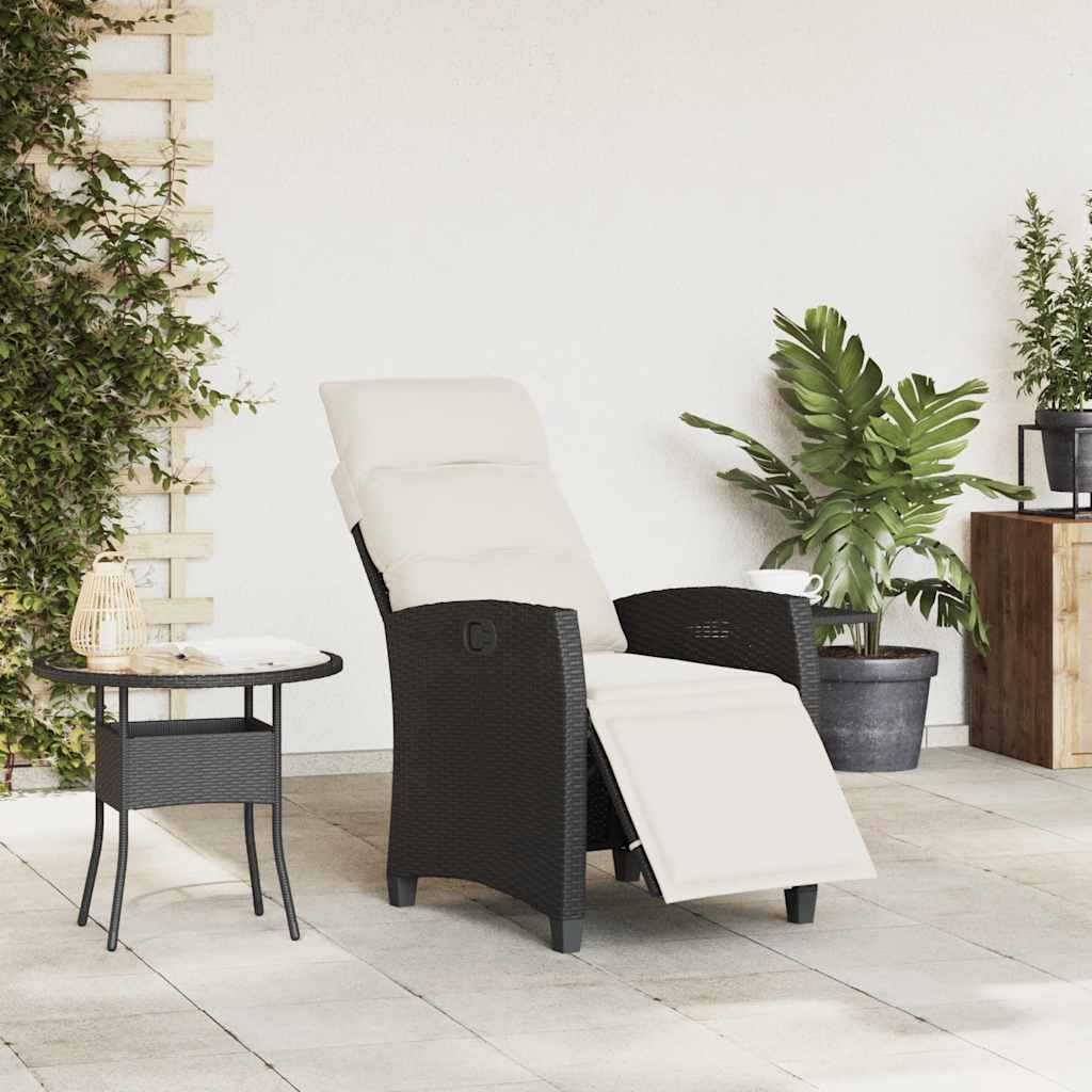vidaXL Gartensessel mit Beistelltisch Verstellbar Schwarz Poly Rattan