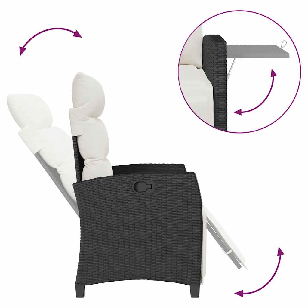 vidaXL Gartensessel mit Beistelltisch Verstellbar Schwarz Poly Rattan