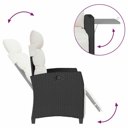 vidaXL Gartensessel mit Beistelltisch Verstellbar Schwarz Poly Rattan