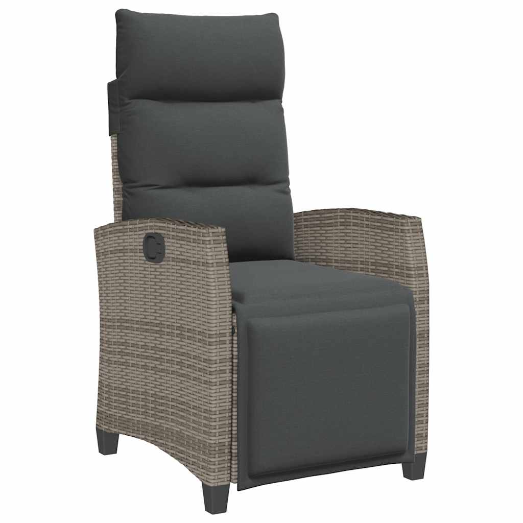 vidaXL Fauteuil de jardin avec table d'appoint réglable Gris Résine tressée