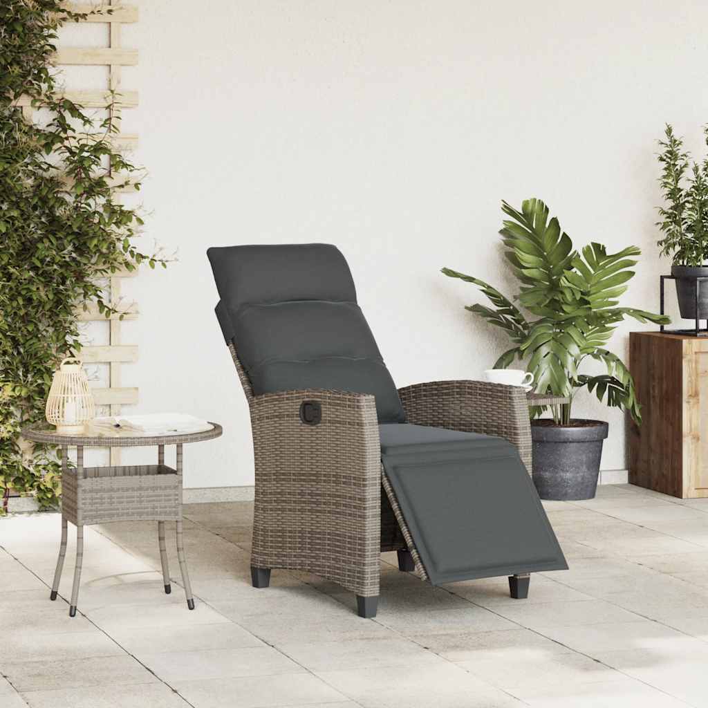 vidaXL Fauteuil de jardin avec table d'appoint réglable Gris Résine tressée