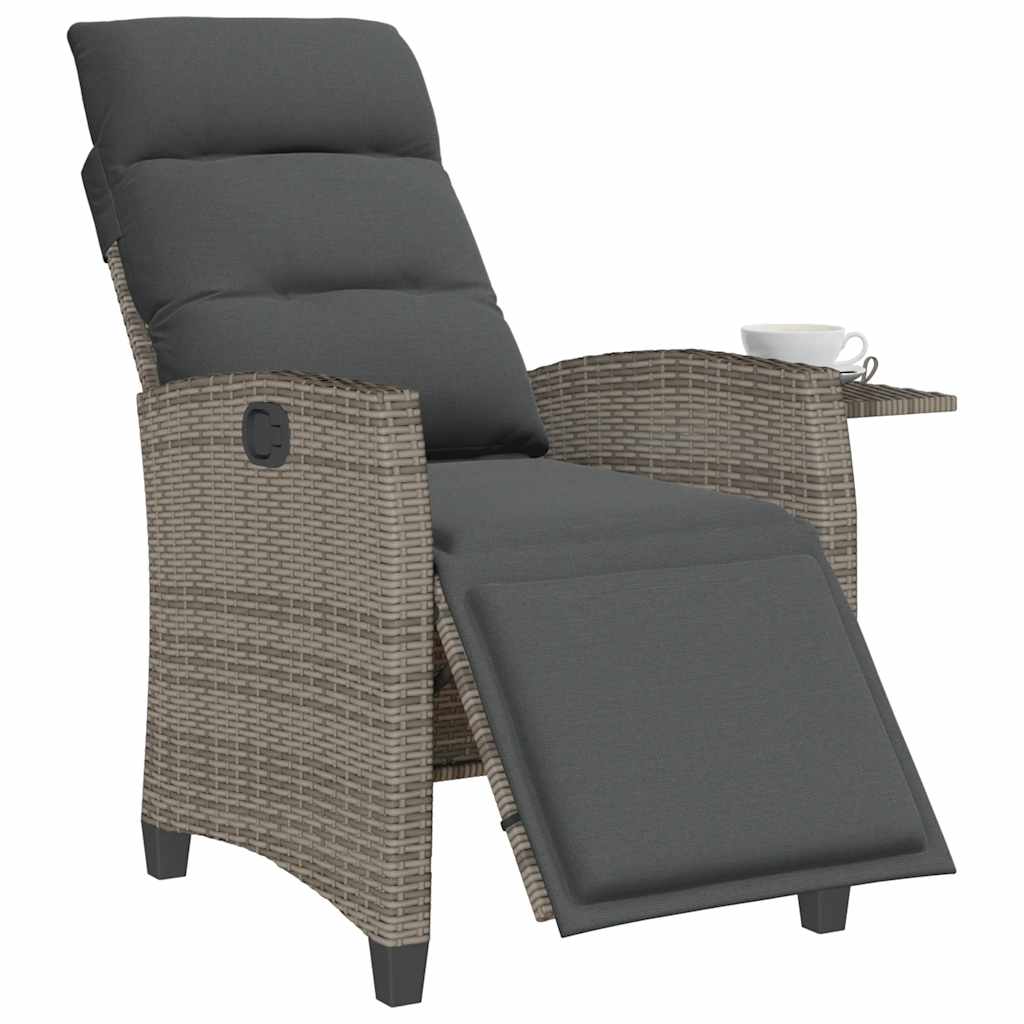 vidaXL Fauteuil de jardin avec table d'appoint réglable Gris Résine tressée