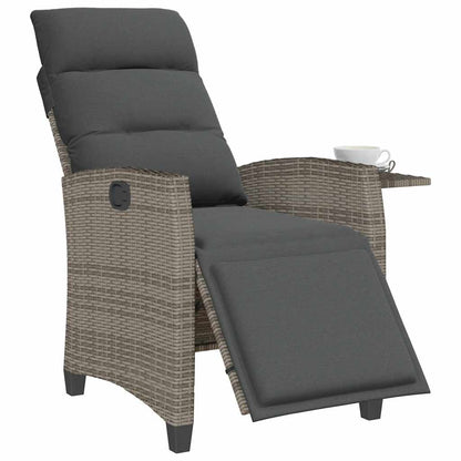 vidaXL Fauteuil de jardin avec table d'appoint réglable Gris Résine tressée