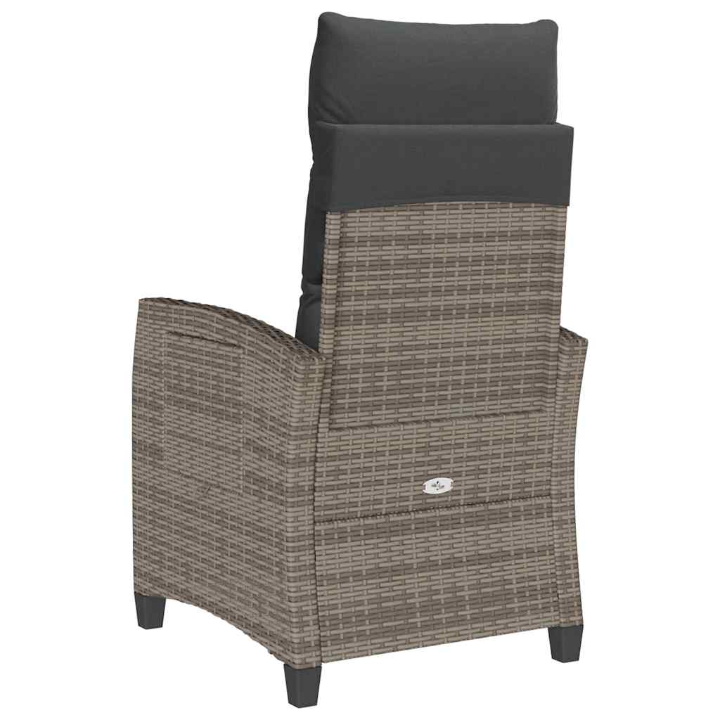 vidaXL Fauteuil de jardin avec table d'appoint réglable Gris Résine tressée