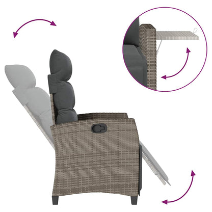 vidaXL Fauteuil de jardin avec table d'appoint réglable Gris Résine tressée