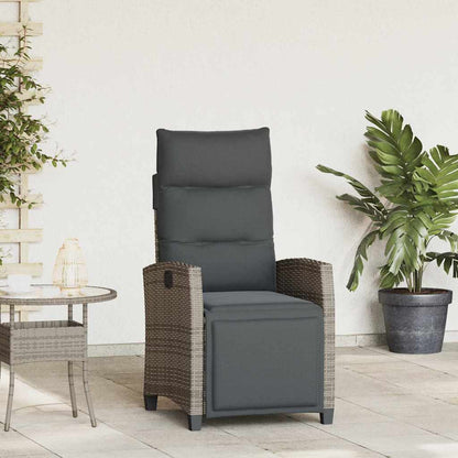 vidaXL Fauteuil de jardin avec table d'appoint réglable Gris Résine tressée