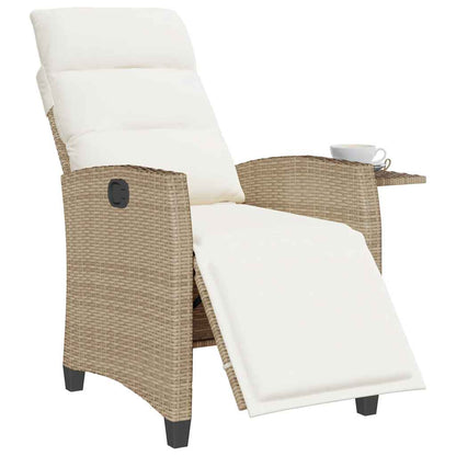 vidaXL Gartensessel mit Beistelltisch Verstellbar Beige Poly Rattan