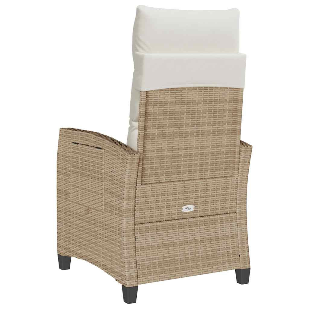 vidaXL Gartensessel mit Beistelltisch Verstellbar Beige Poly Rattan