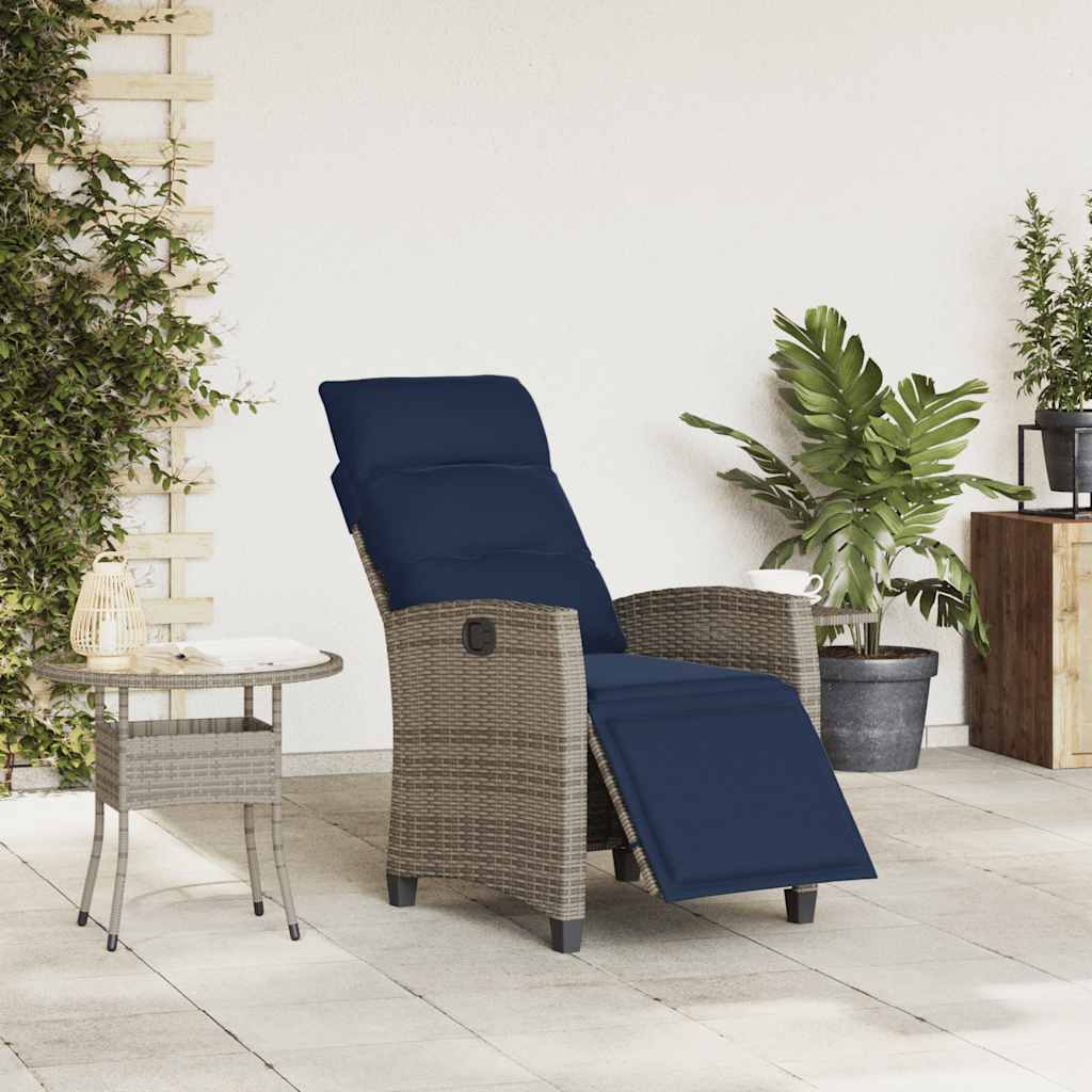 vidaXL Fauteuil de jardin avec table d'appoint réglable Gris Résine tressée