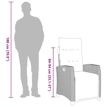 vidaXL Fauteuil de jardin avec table d'appoint réglable Gris Résine tressée